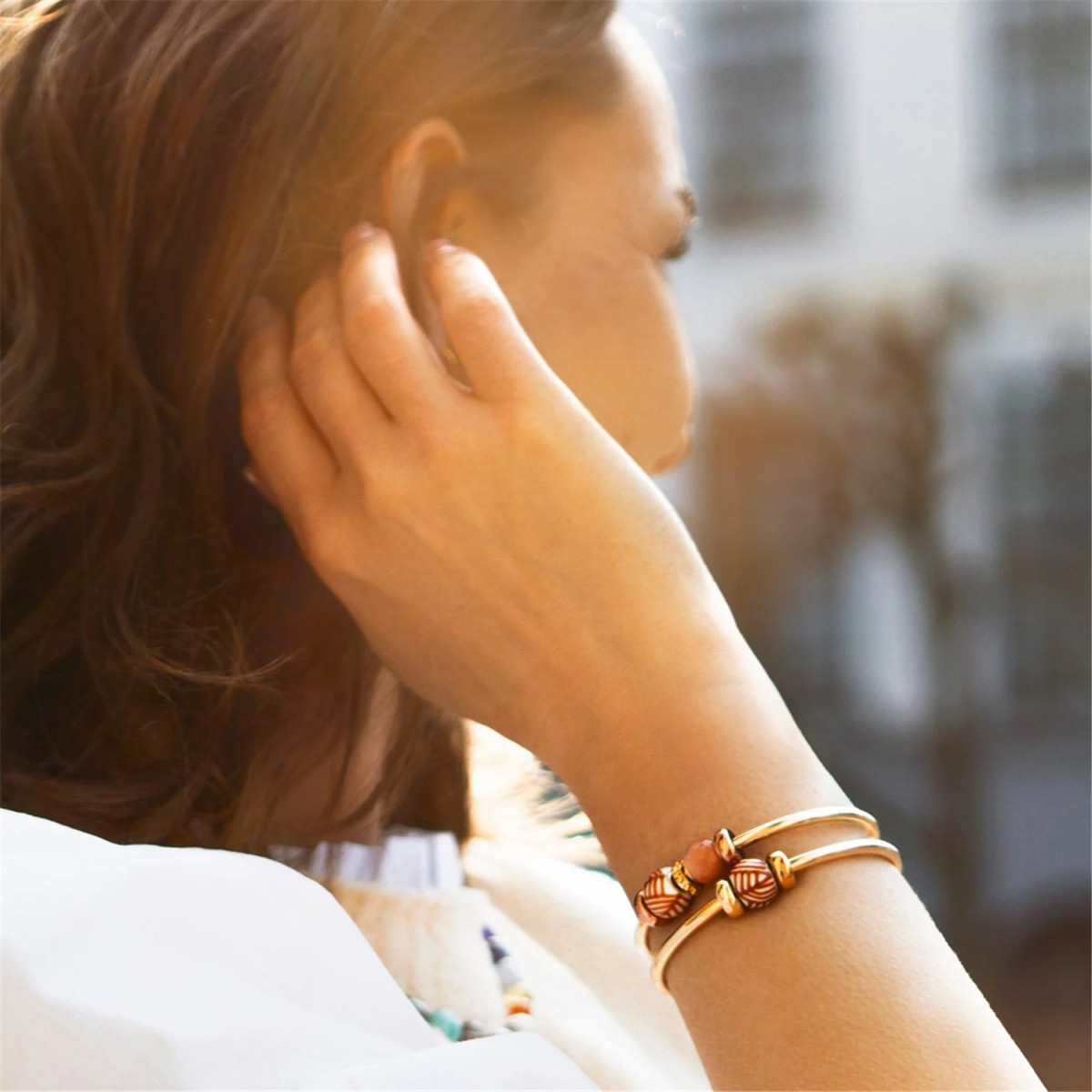 Trollbeads TGLBE-30202 Grafische kalmte glazen bedel in wit oranje bruin - Special edition