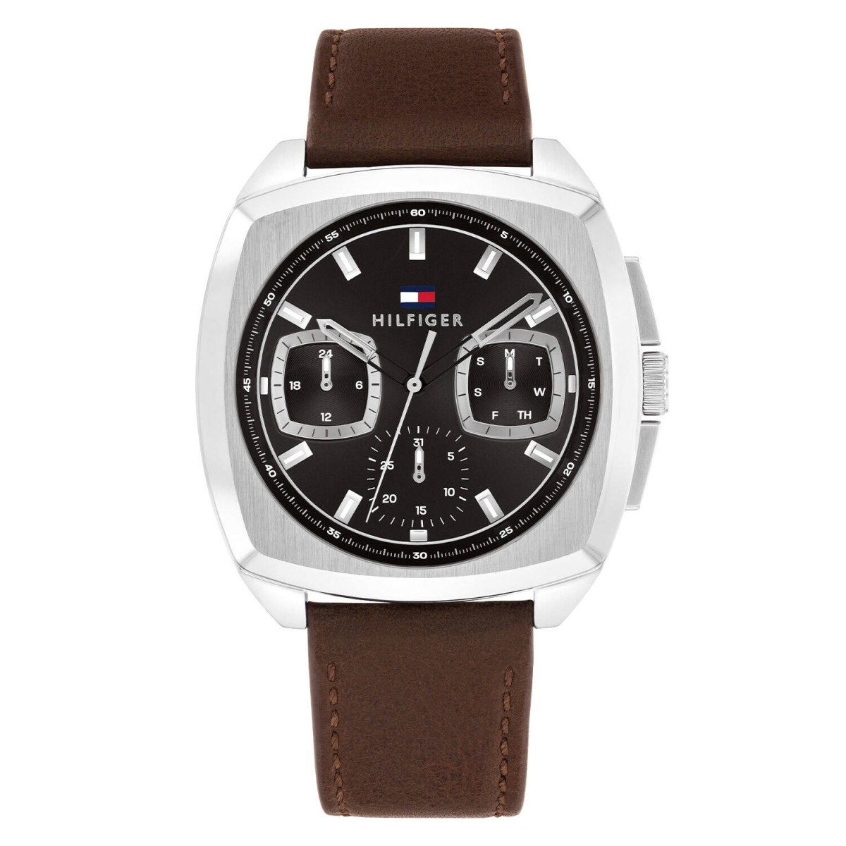 Tommy Hilfiger Apollo TH1710555 Chronograaf herenhorloge met leren band - Zwart wijzerplaat - Vierkante kast Ø 41 mm