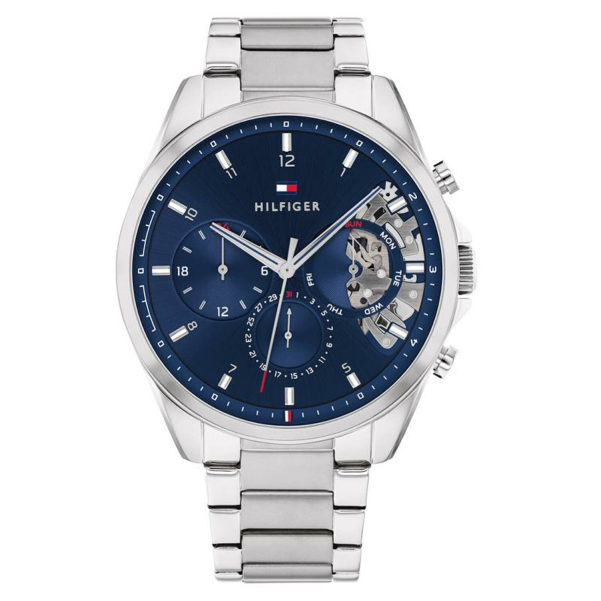 Tommy Hilfiger Baker TH1710448 Chronograaf herenhorloge met skeleton wijzerplaat - Zilverkleurig staal - Ø 44 mm