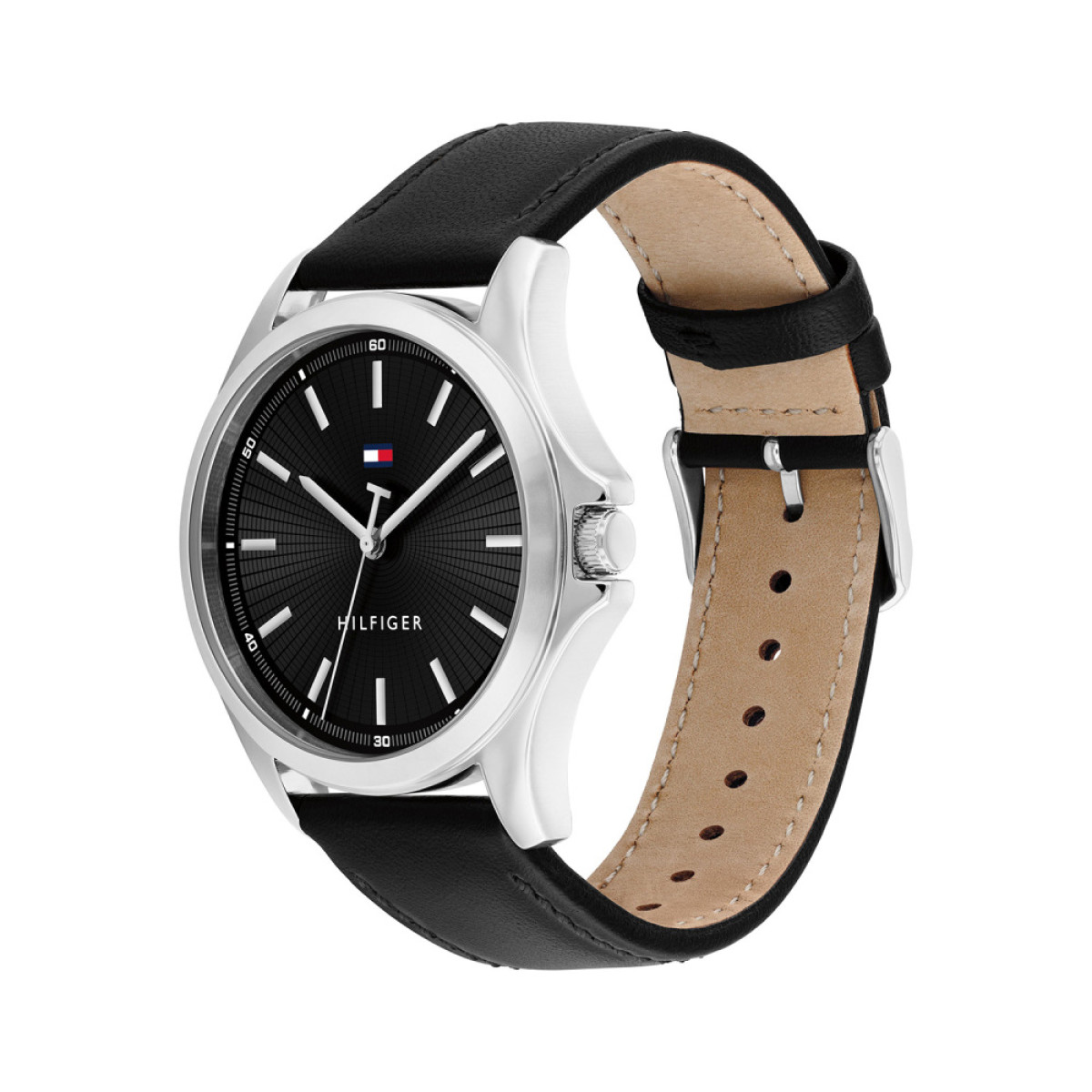 Tommy Hilfiger Bruce TH1710668 Herenhorloge zwart leer en zilverkleurige kast - Ø 43 mm