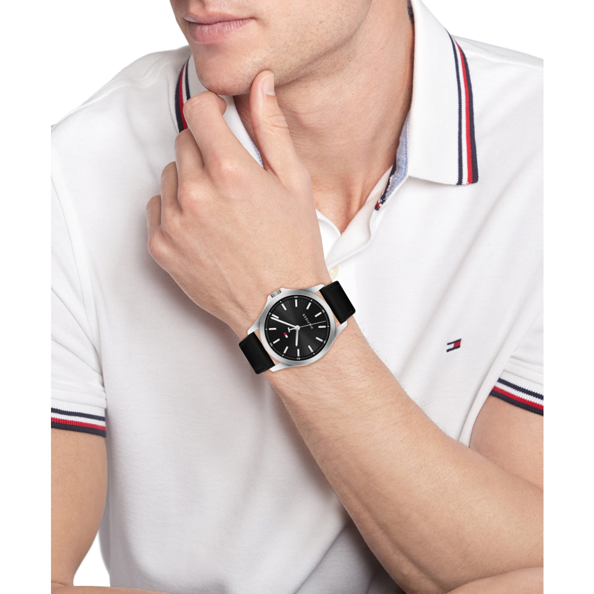 Tommy Hilfiger Bruce TH1710668 Herenhorloge zwart leer en zilverkleurige kast - Ø 43 mm