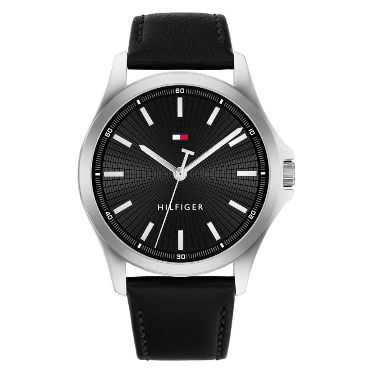 Tommy Hilfiger Bruce TH1710668 Herenhorloge zwart leer en zilverkleurige kast - Ø 43 mm