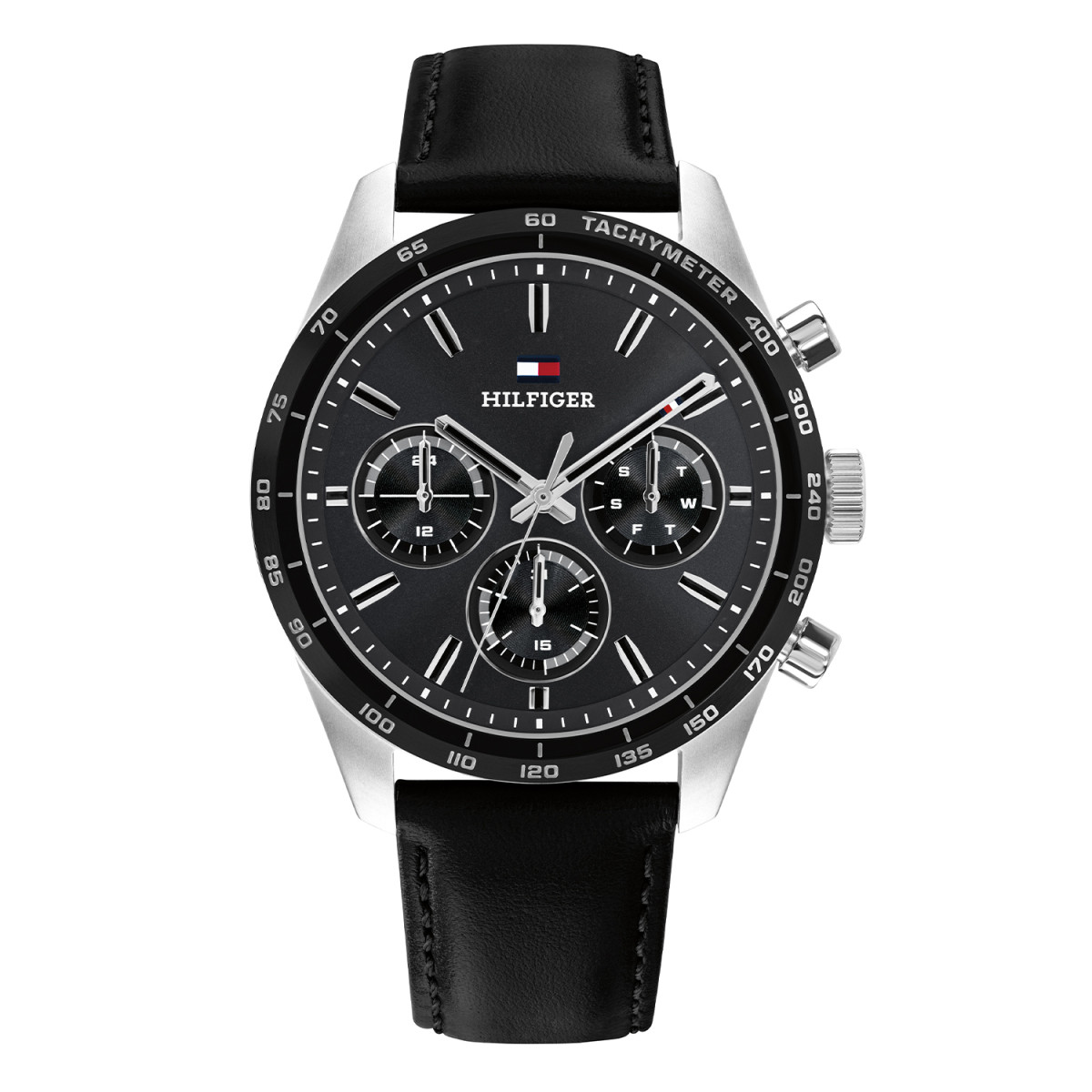 Tommy Hilfiger Hampton TH1792277 herenhorloge met zilverkleurige kast en zwarte leren band - Ø 42 mm