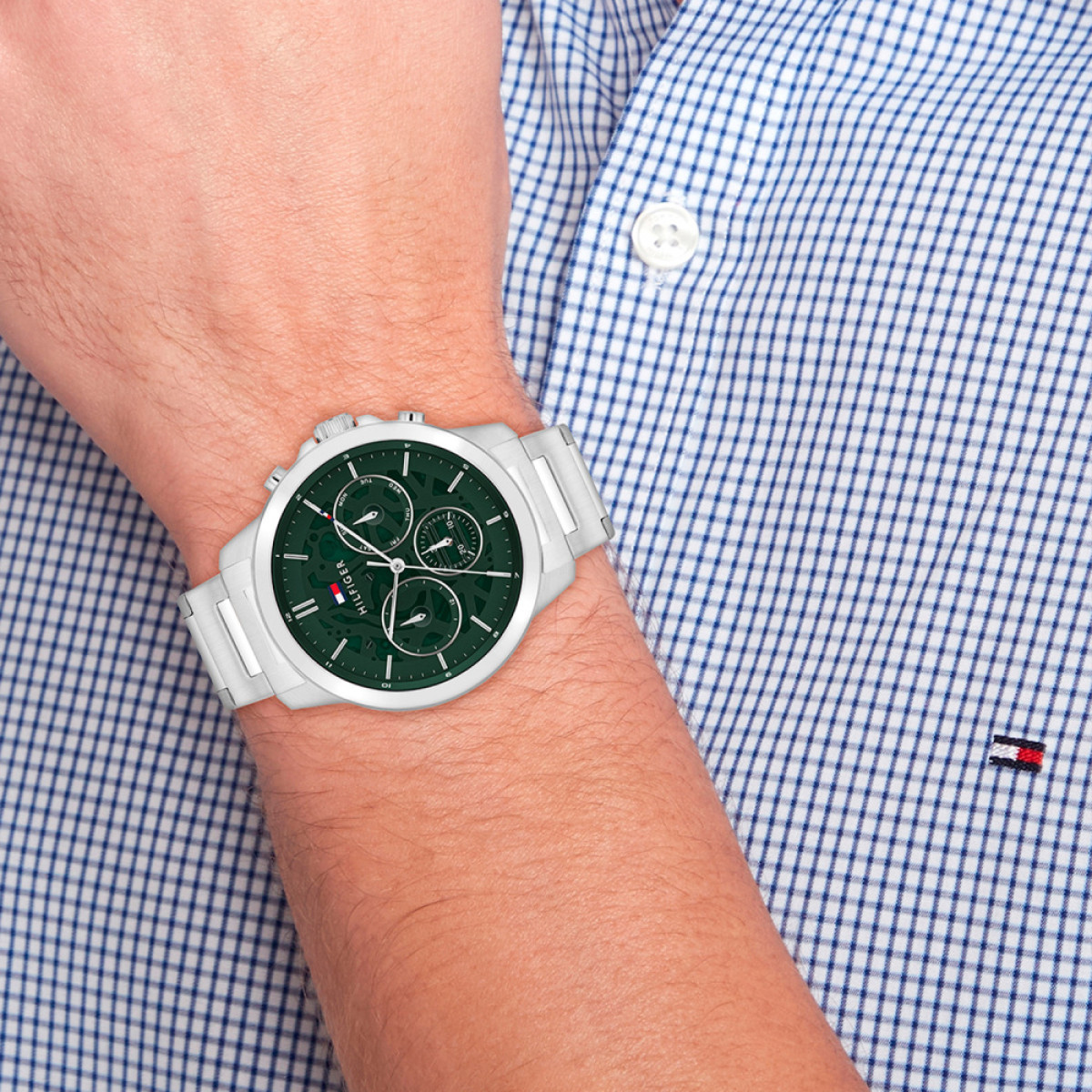 Tommy Hilfiger Henry TH1710686 Herenhorloge zilverkleurig en groen - Ø 43 mm