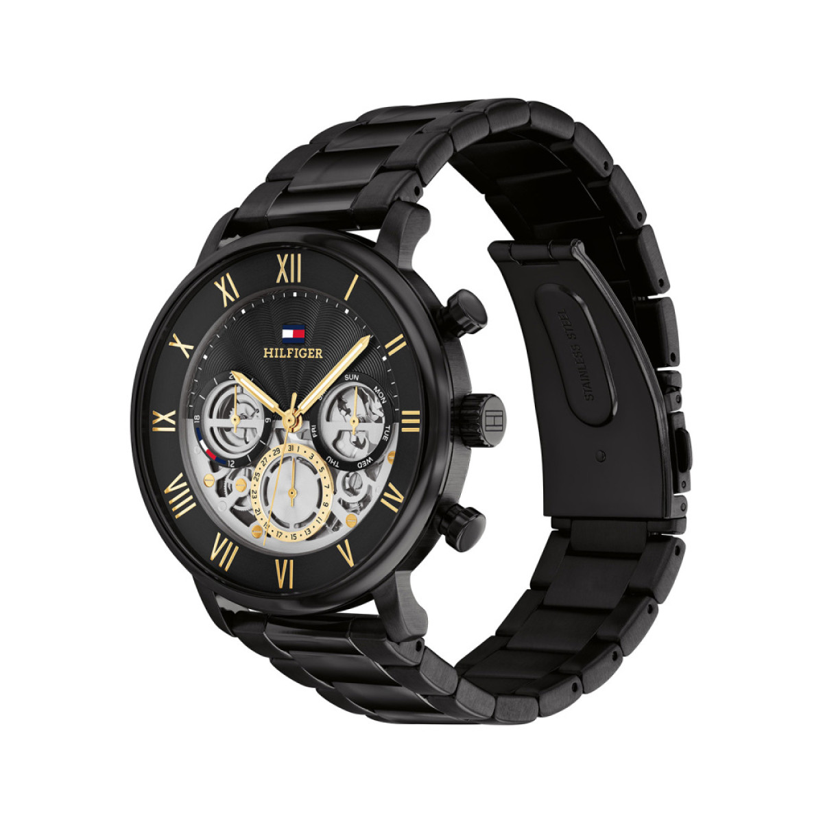Tommy Hilfiger Legend TH1710706 Zwart stalen herenhorloge met goudkleurige accenten - Ø 44 mm