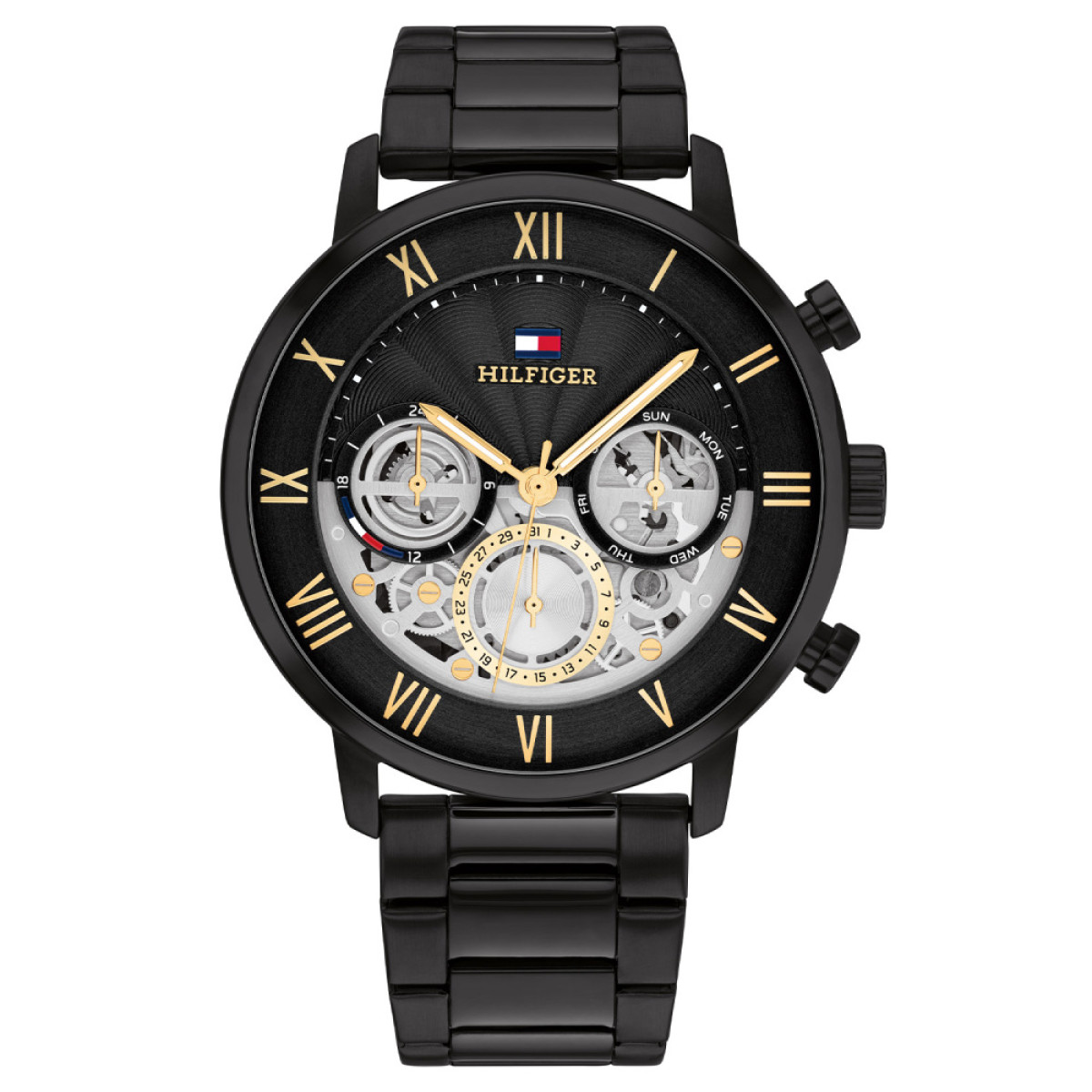 Tommy Hilfiger Legend TH1710706 Zwart stalen herenhorloge met goudkleurige accenten - Ø 44 mm