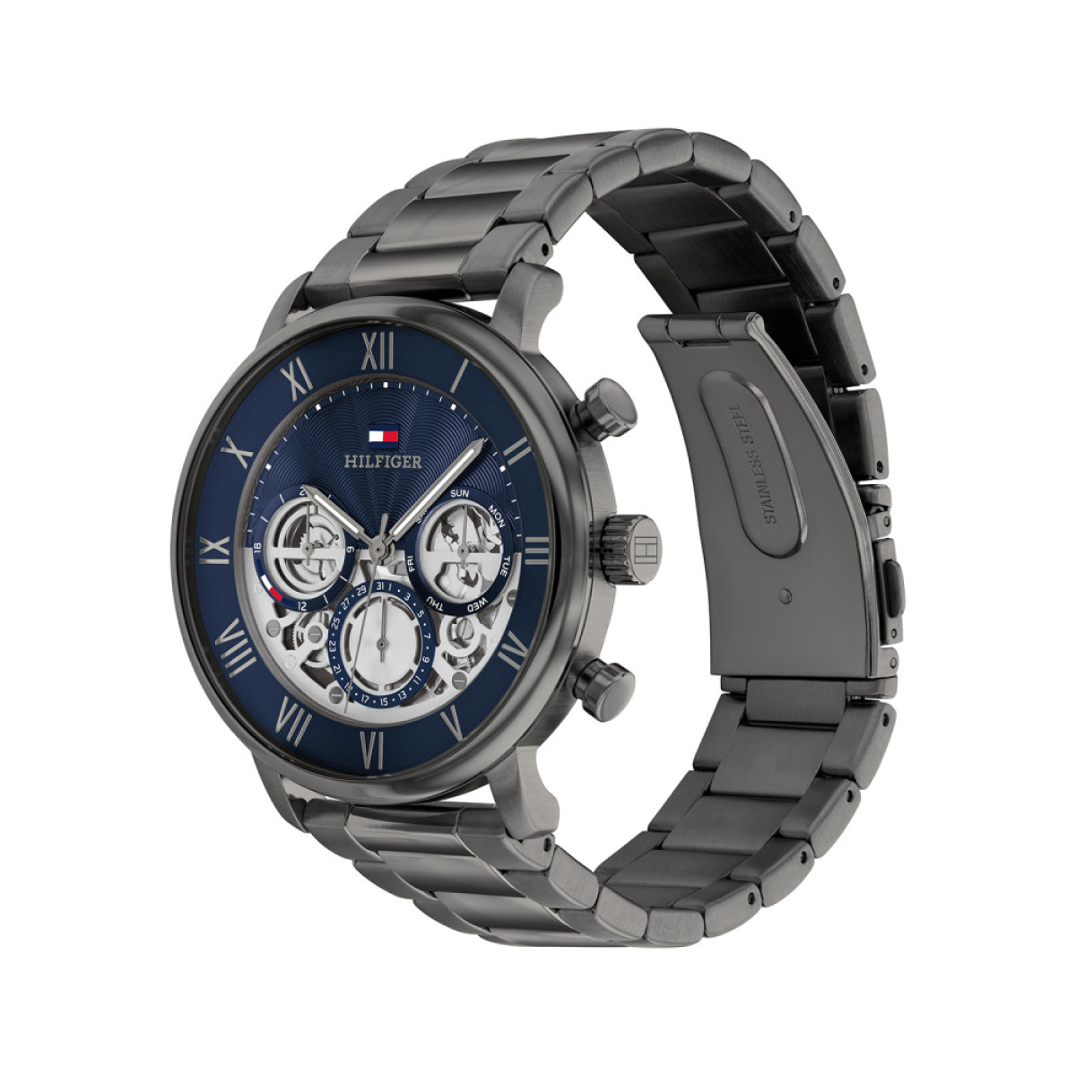Tommy Hilfiger Legend TH1710707 Grijs stalen herenhorloge met blauwe wijzerplaat - Ø 44 mm