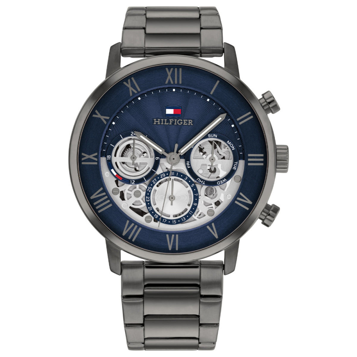Tommy Hilfiger Legend TH1710707 Grijs stalen herenhorloge met blauwe wijzerplaat - Ø 44 mm