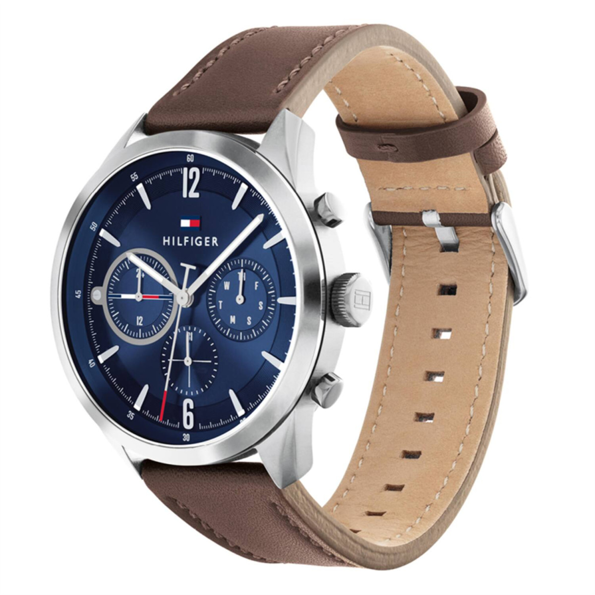 Tommy Hilfiger Matthew TH1791940 Chronograaf herenhorloge met leren band - Blauwe wijzerplaat - Ø 44 mm