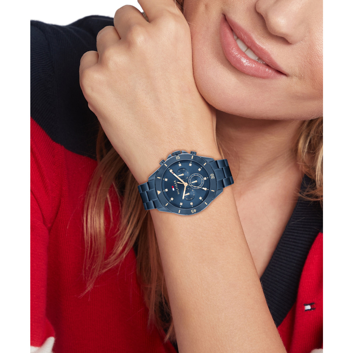 Tommy Hilfiger Mellie TH1782743 Blauw dameshorloge met stalen schakelband - Ø 40 mm