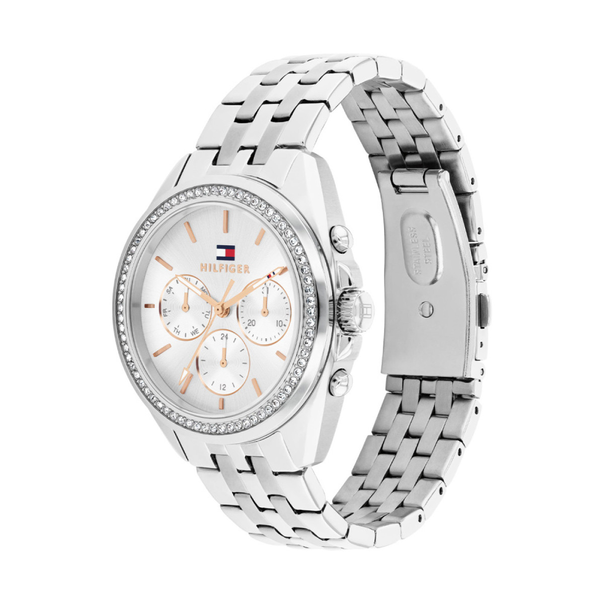 Tommy Hilfiger Mellie TH1782802 Zilverkleurig dameshorloge met rosé accenten en zirkonia - Ø 36 mm
