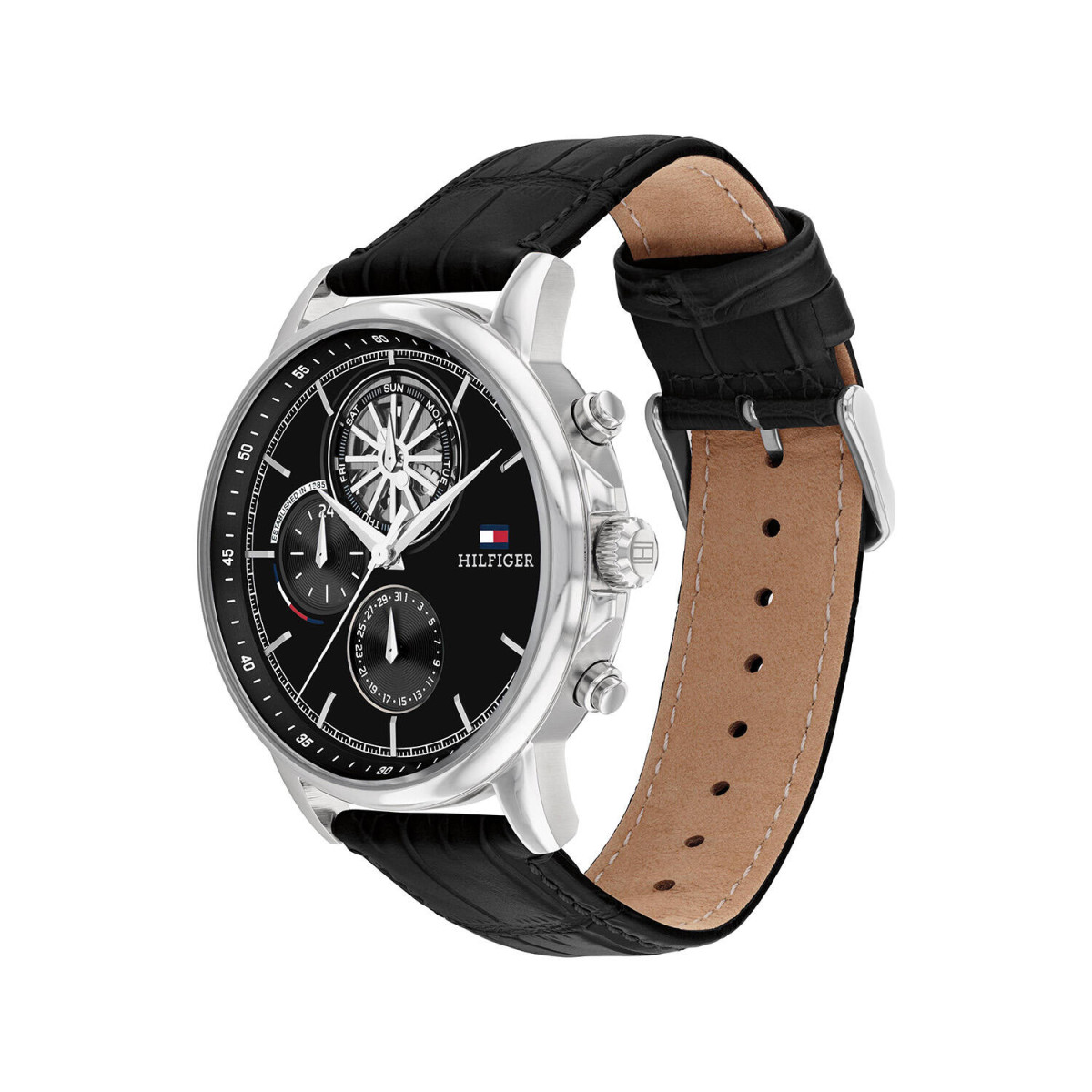 Tommy Hilfiger TH1710605 Stewart Chronograaf herenhorloge met leren band - Zwart - Ø 44 mm