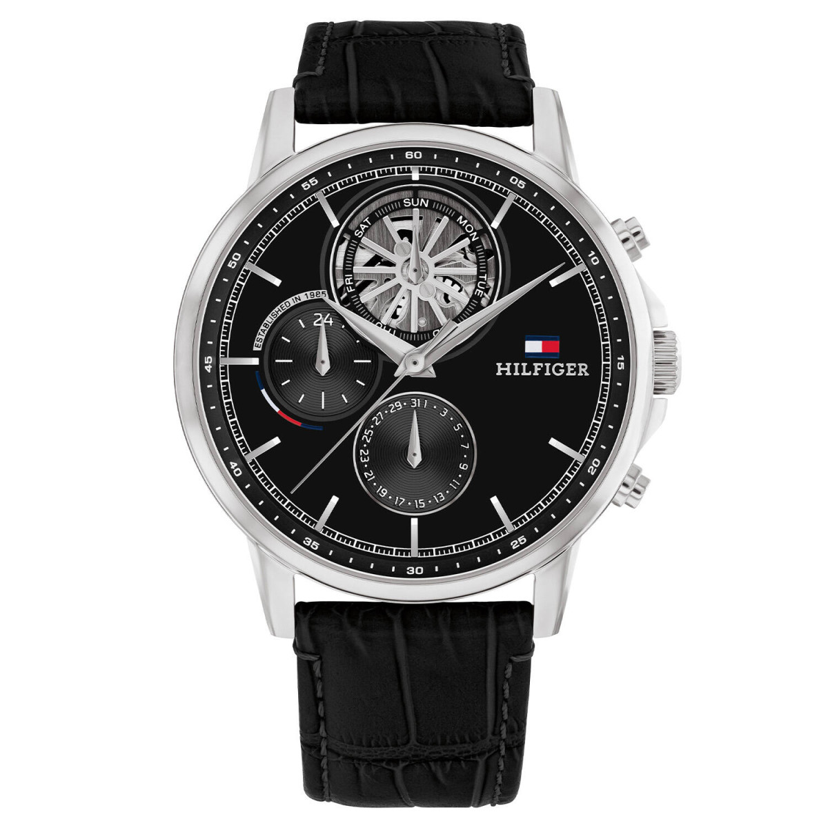 Tommy Hilfiger TH1710605 Stewart Chronograaf herenhorloge met leren band - Zwart - Ø 44 mm