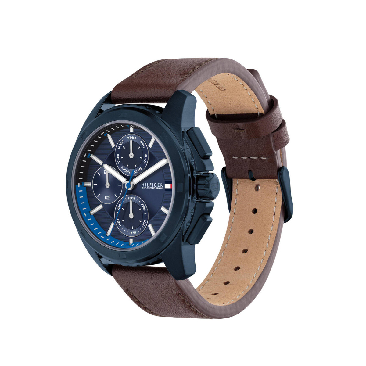 Tommy Hilfiger TH1710632 Walker Chronograaf herenhorloge met leren band - Blauwe wijzerplaat - Ø 44 mm