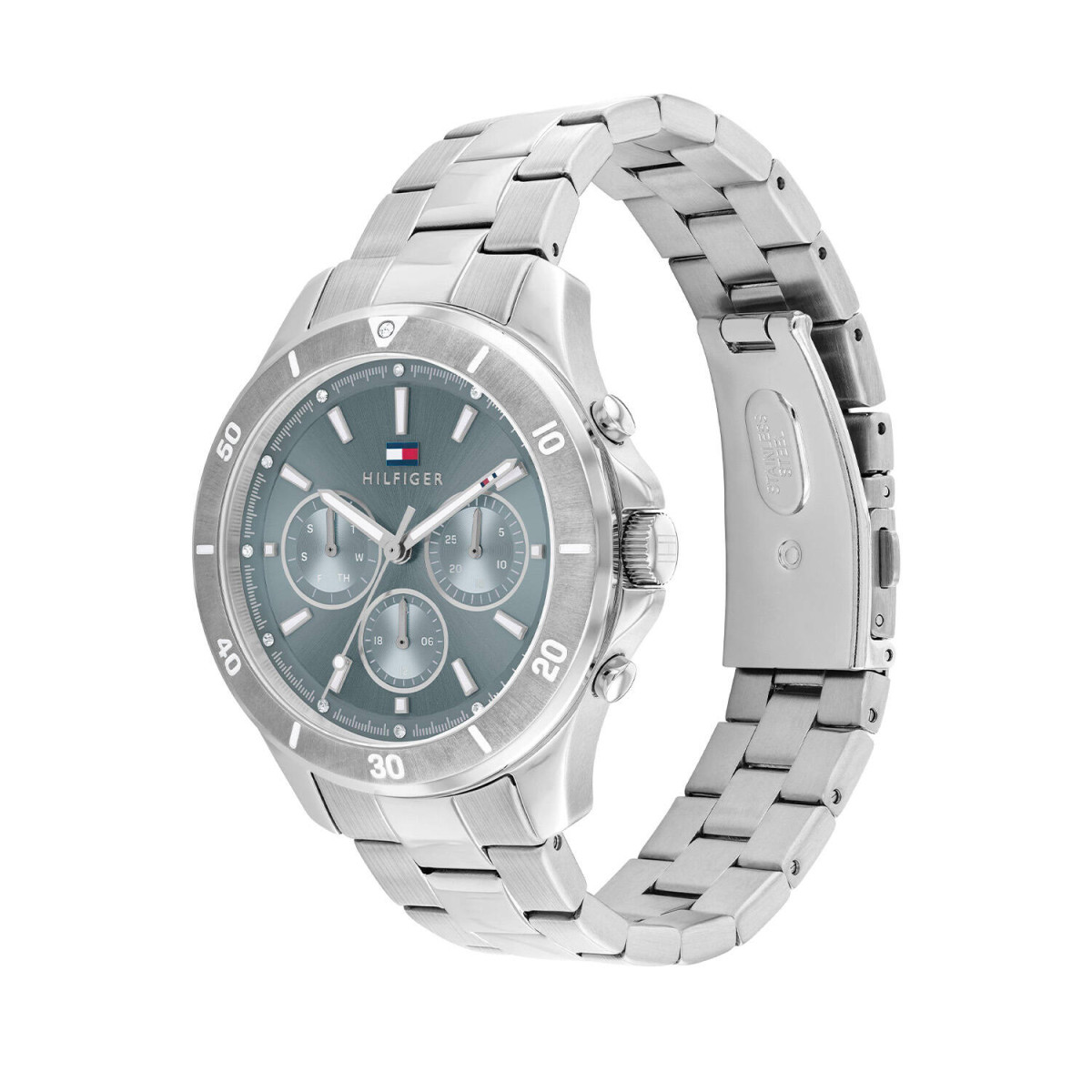Tommy Hilfiger TH1782638 Aspen Chronograaf dameshorloge met blauwe wijzerplaat - Zilverkleurige stalen band - Ø 38 mm