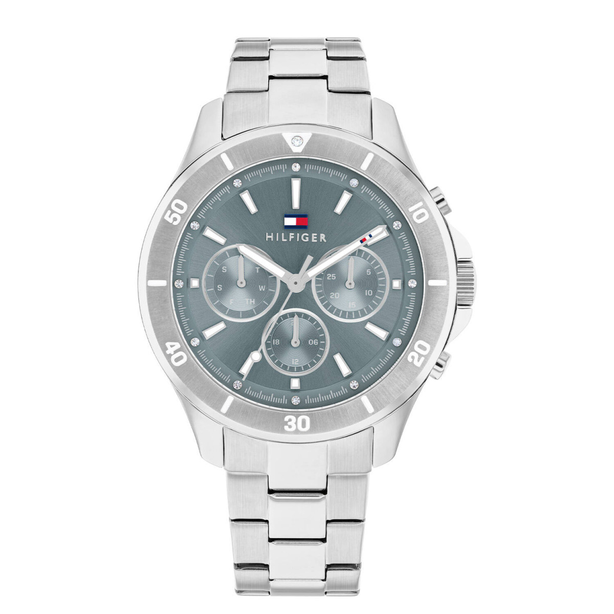Tommy Hilfiger TH1782638 Aspen Chronograaf dameshorloge met blauwe wijzerplaat - Zilverkleurige stalen band - Ø 38 mm