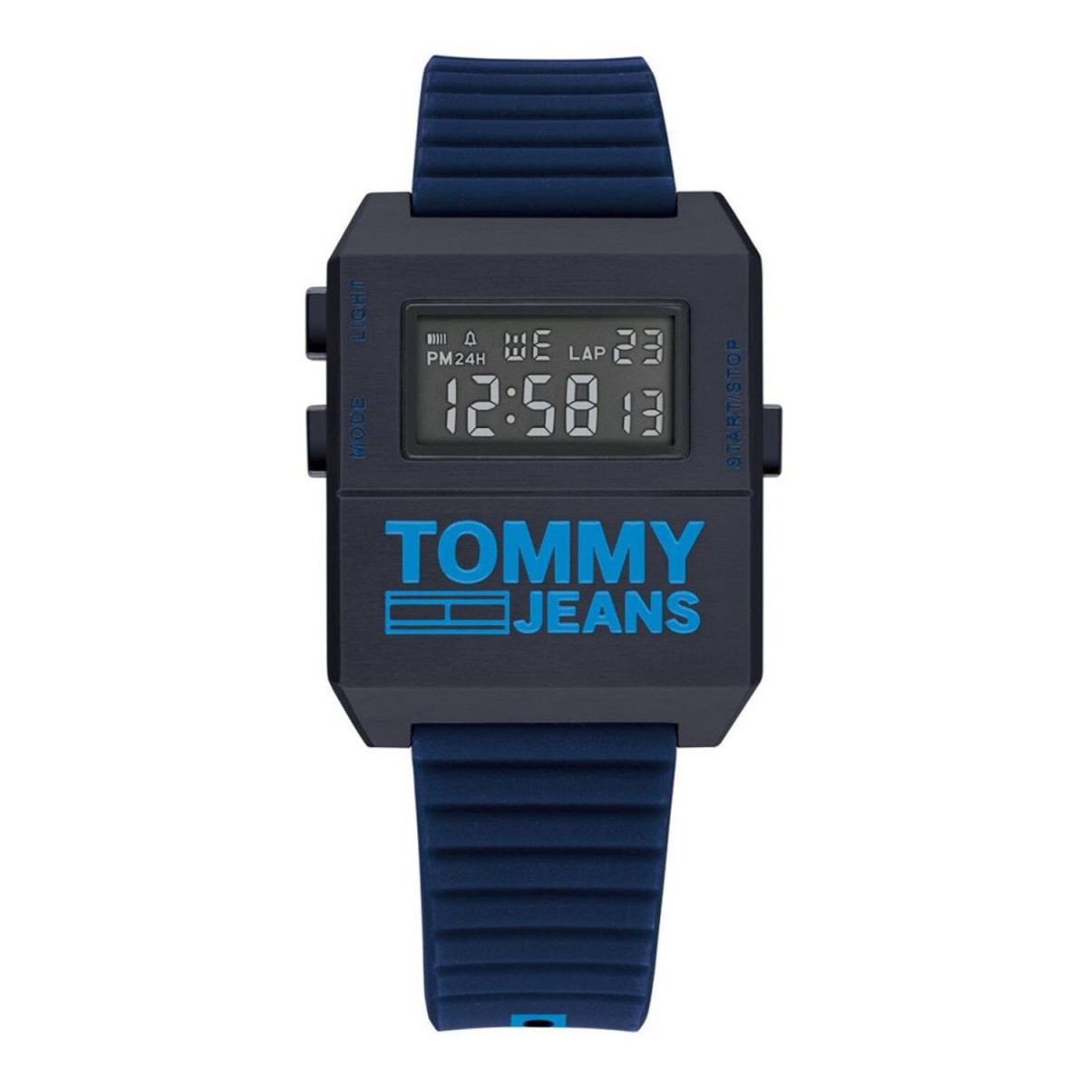 Tommy Hilfiger TH1791677 Digitaal herenhorloge met blauwe siliconen band - Zwart rechthoekige kast - Mineraal glas