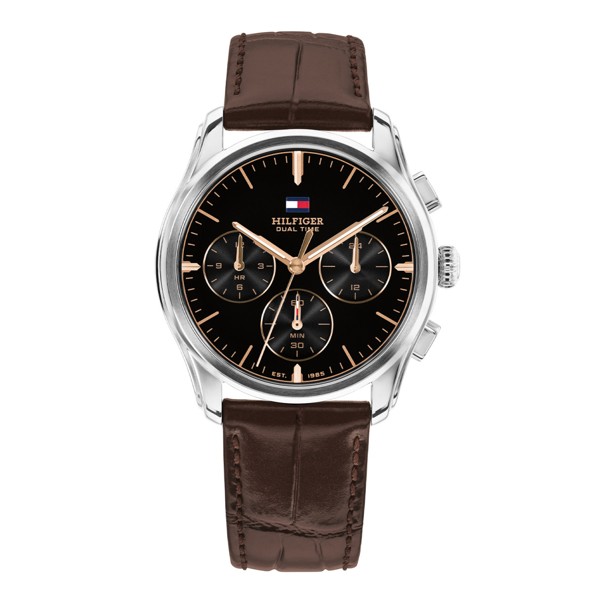 Tommy Hilfiger The Empire TH1710808 herenhorloge met zwarte wijzerplaat en bruine band - Ø 38 mm