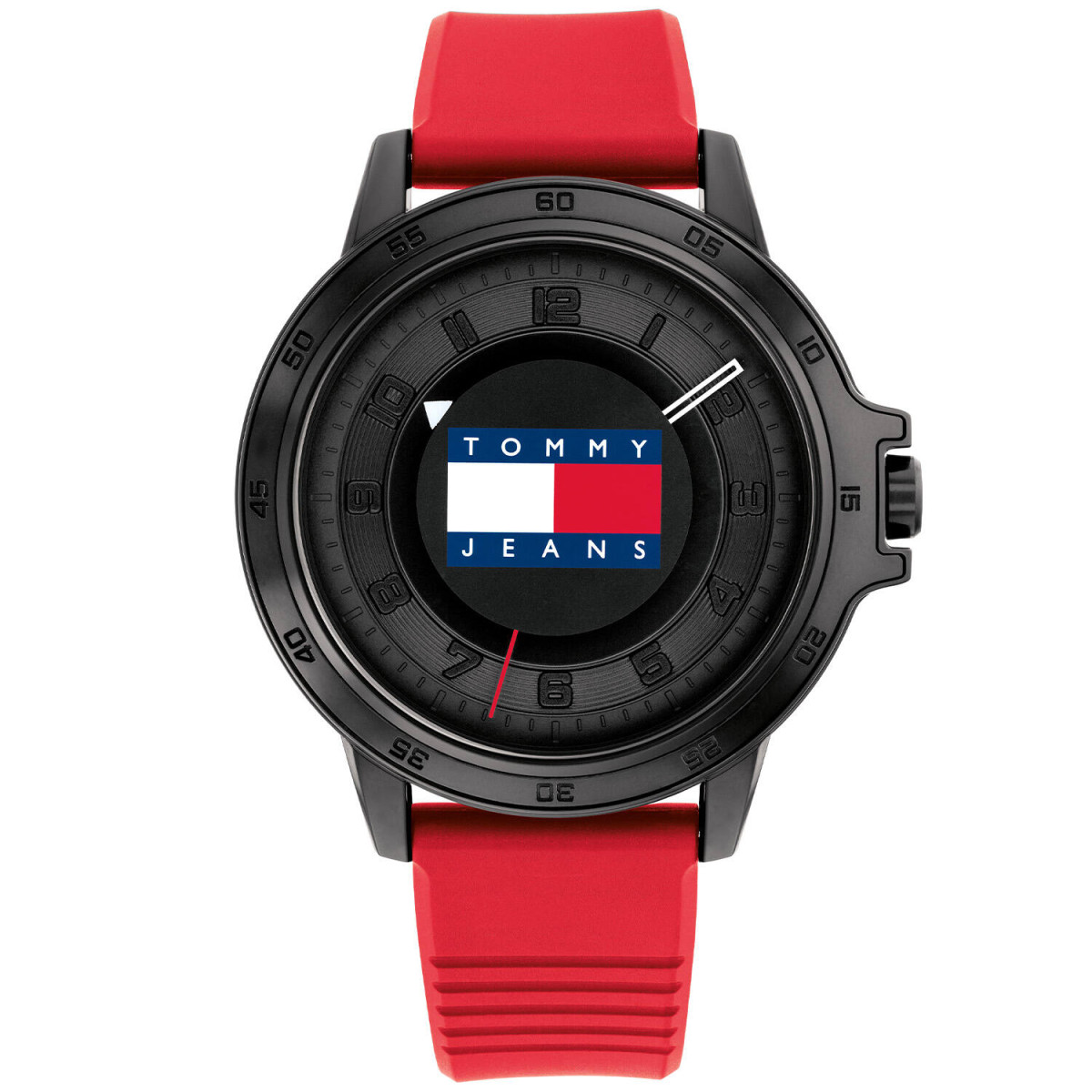 Tommy Hilfiger Tommy Jeans TH1792033 Rood herenhorloge met siliconen band en zwarte wijzerplaat - Ø 44 mm