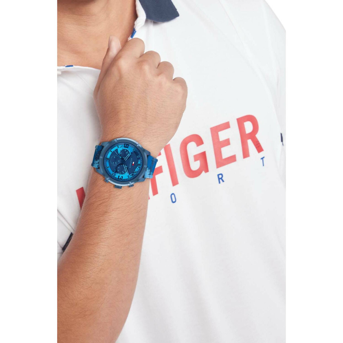 Tommy Hilfiger Wild TH1792073 Chronograaf herenhorloge met leren band - Blauwe wijzerplaat - Ø 50 mm
