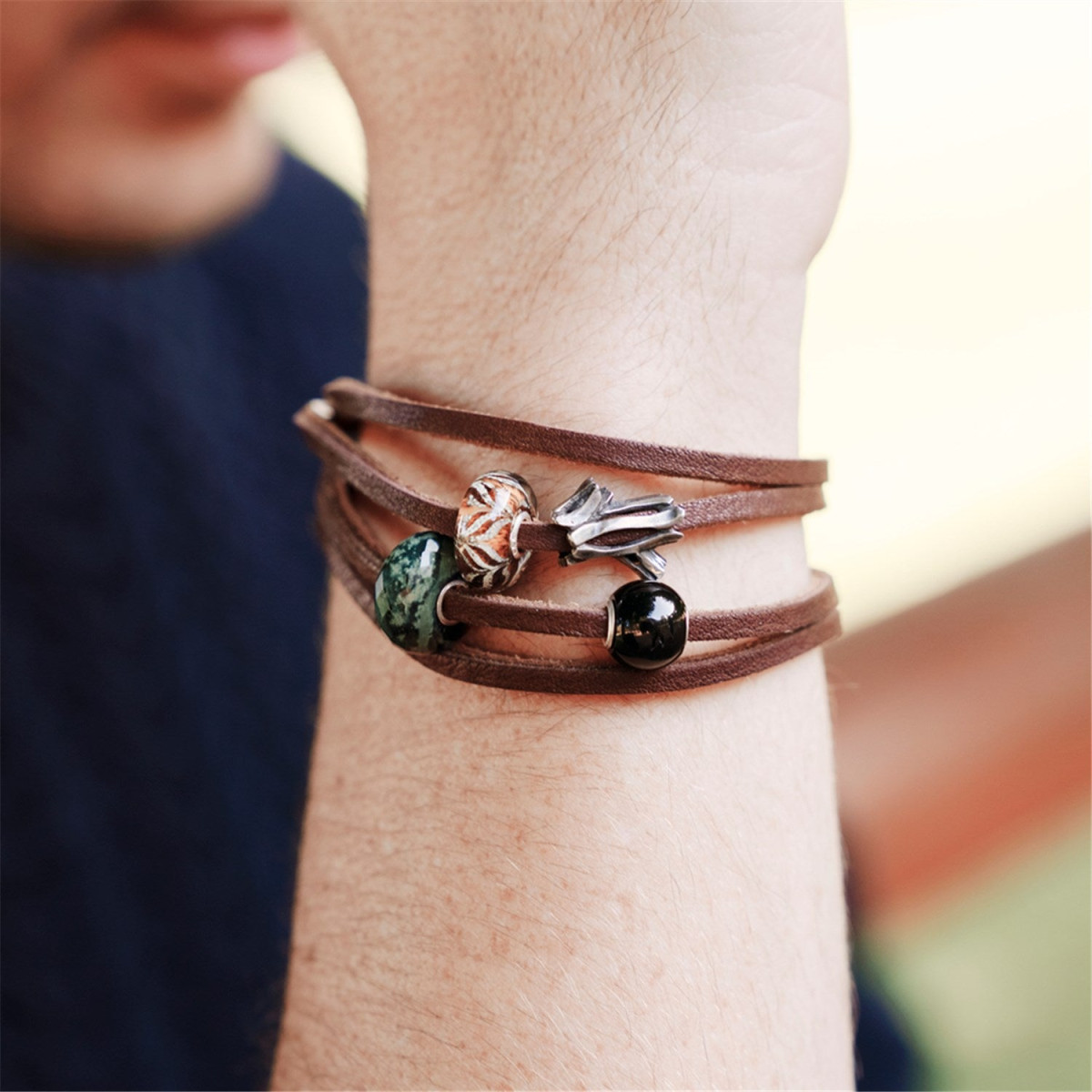 Trollbeads bruine leren armband zonder sluiting
