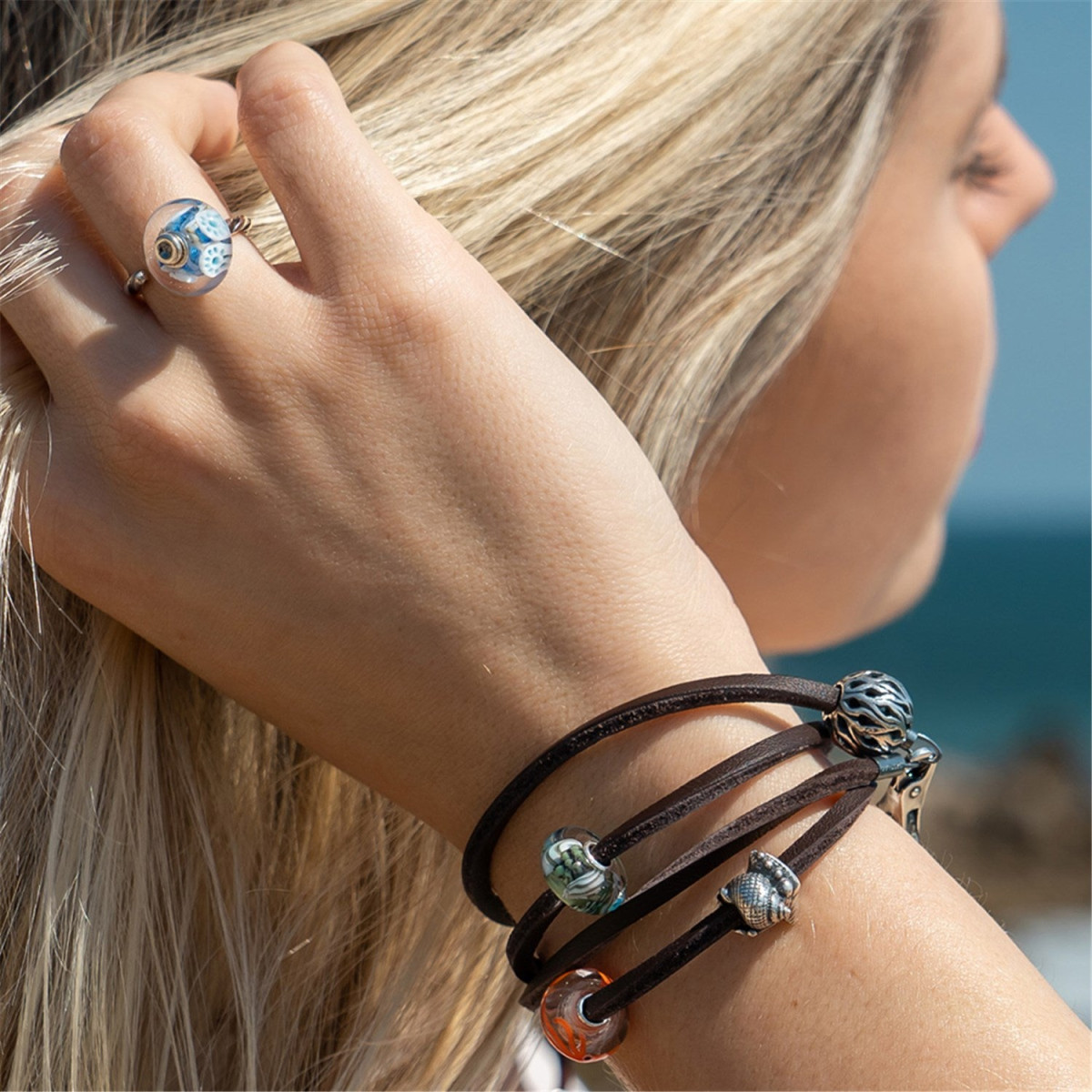 Trollbeads bruine leren armband zonder sluiting