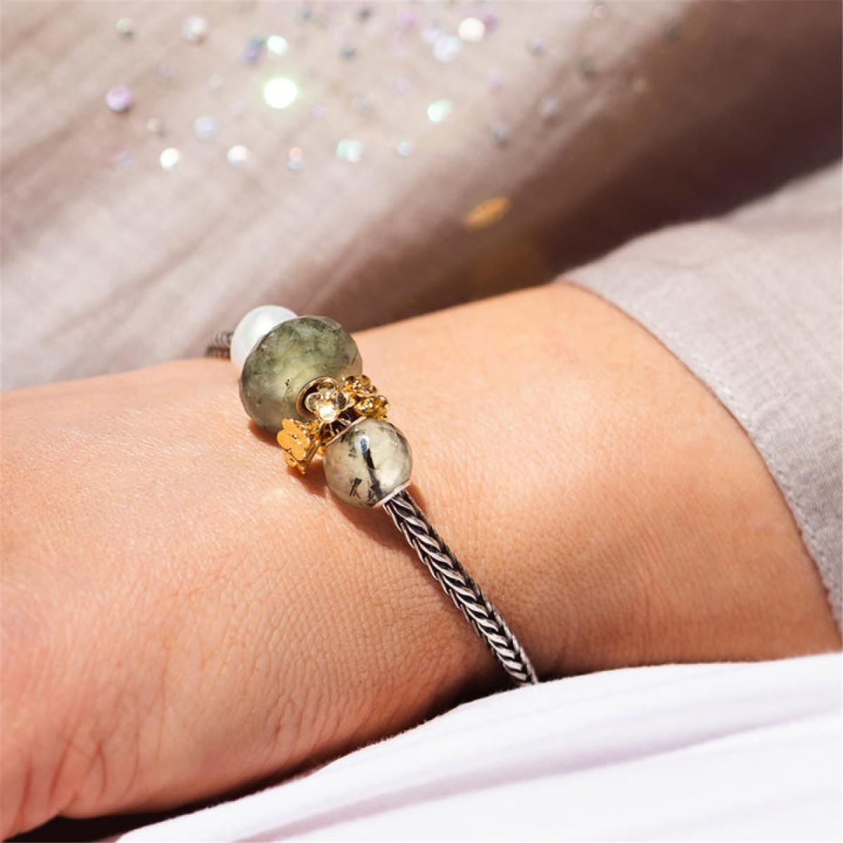 Trollbeads TSTBE-00048 Groene prehniet kraal van zilver