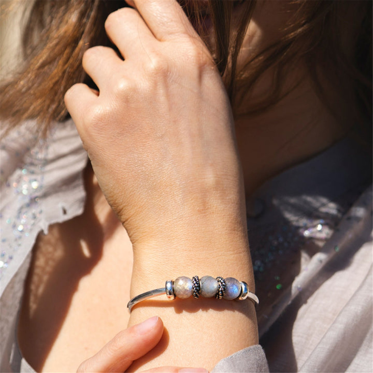 Trollbeads TSTBE-00050 Beige labradoriet kraal van zilver