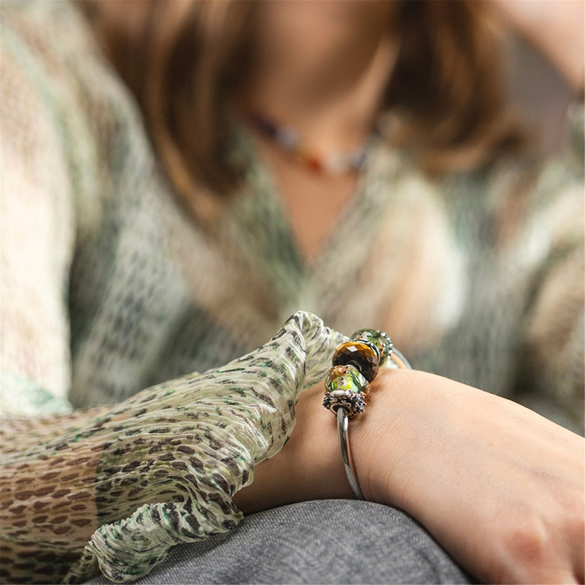 Trollbeads TSTBE-20045 Gele tijgeroog kraal met bruine kleur
