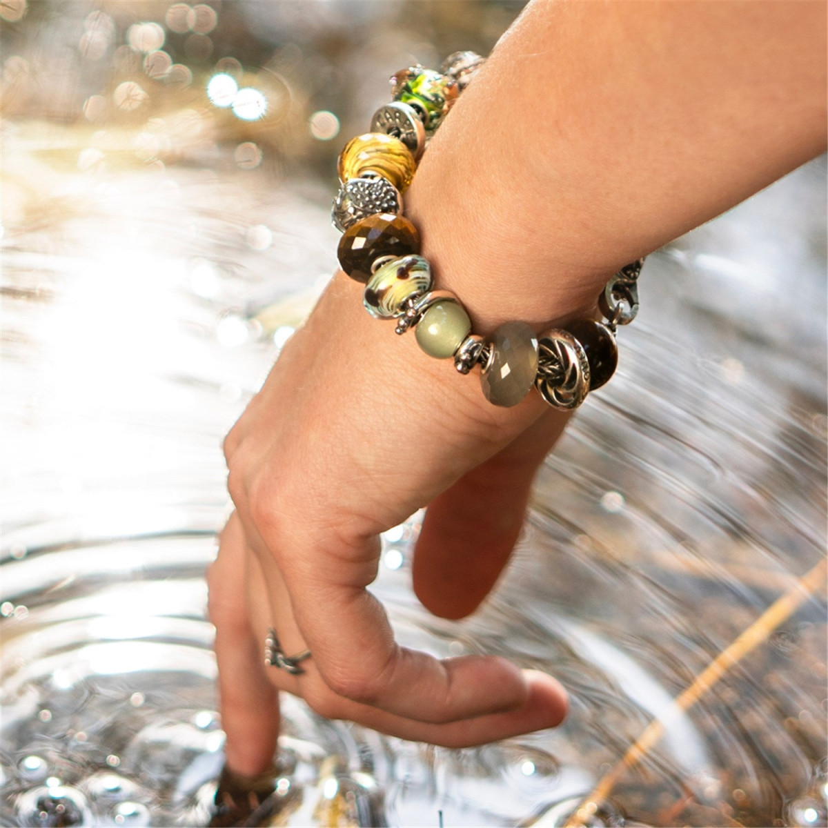 Trollbeads TSTBE-20045 Gele tijgeroog kraal met bruine kleur