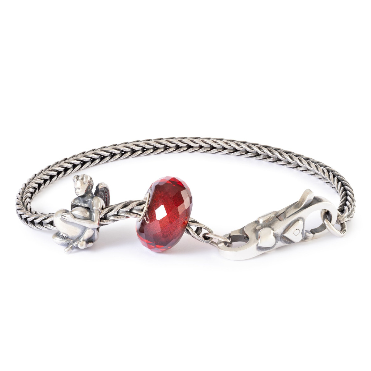 Trollbeads zilveren bedelarmband met beschermengel rode kraal en sluiting