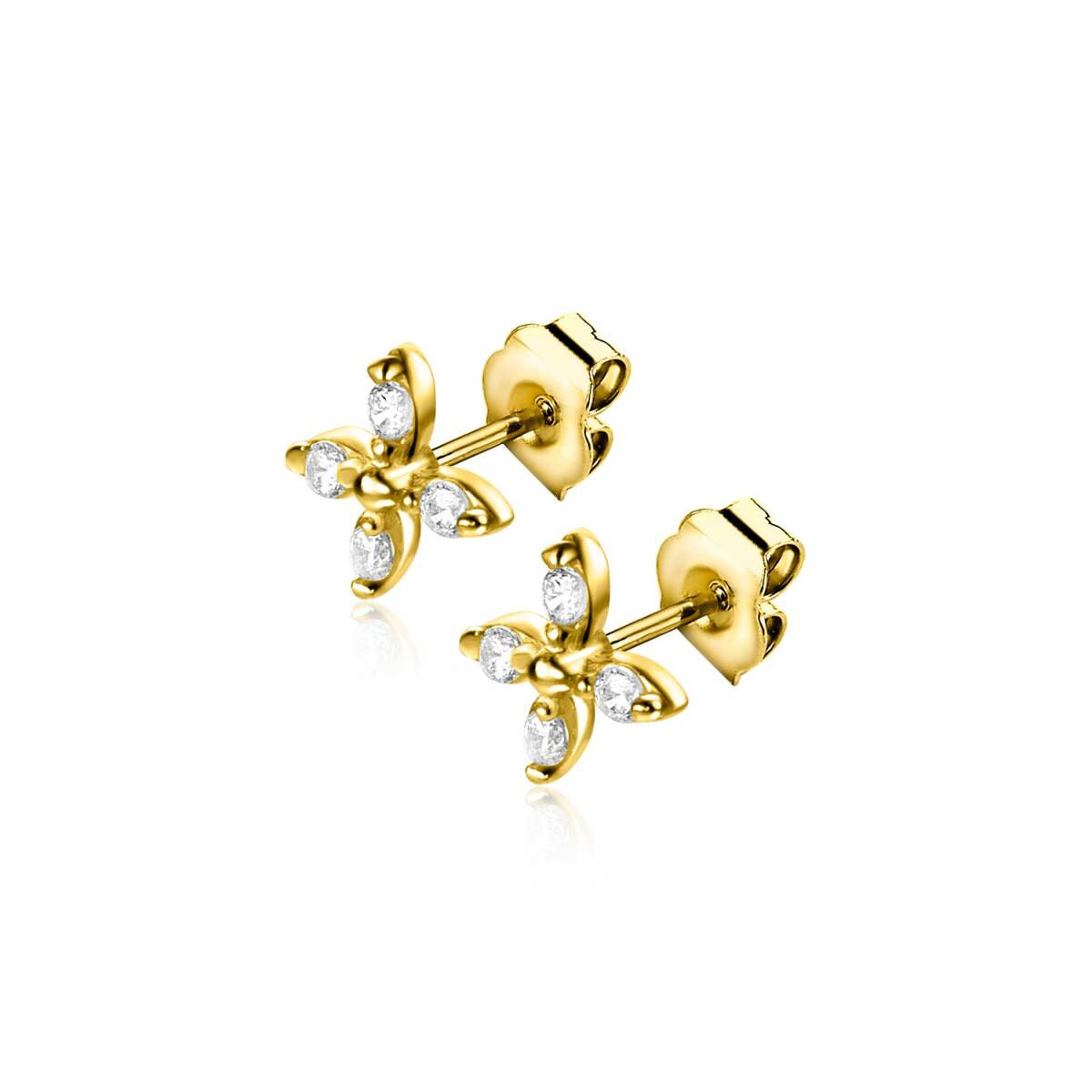Zinzi Amaka's Favorieten ZGO519 gouden oorstekers met zirkonia blad - Diameter 5 mm