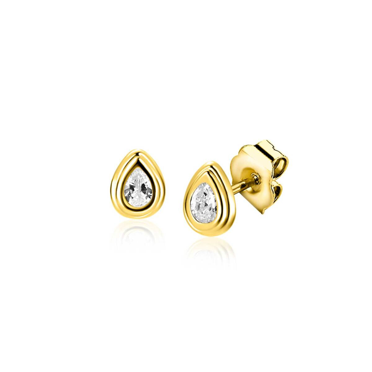 Zinzi Amaka's Favorieten ZGO559 gouden oorknopjes met druppel zirkonia 3.5 mm breed - Hoogte 4.5 mm