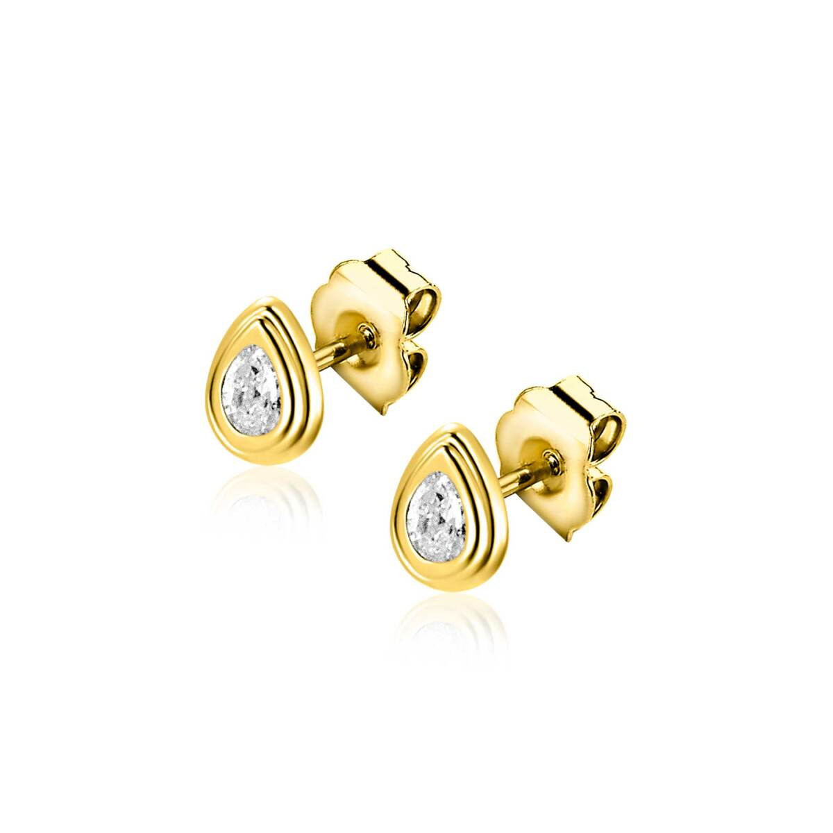 Zinzi Amaka's Favorieten ZGO559 gouden oorknopjes met druppel zirkonia 3.5 mm breed - Hoogte 4.5 mm