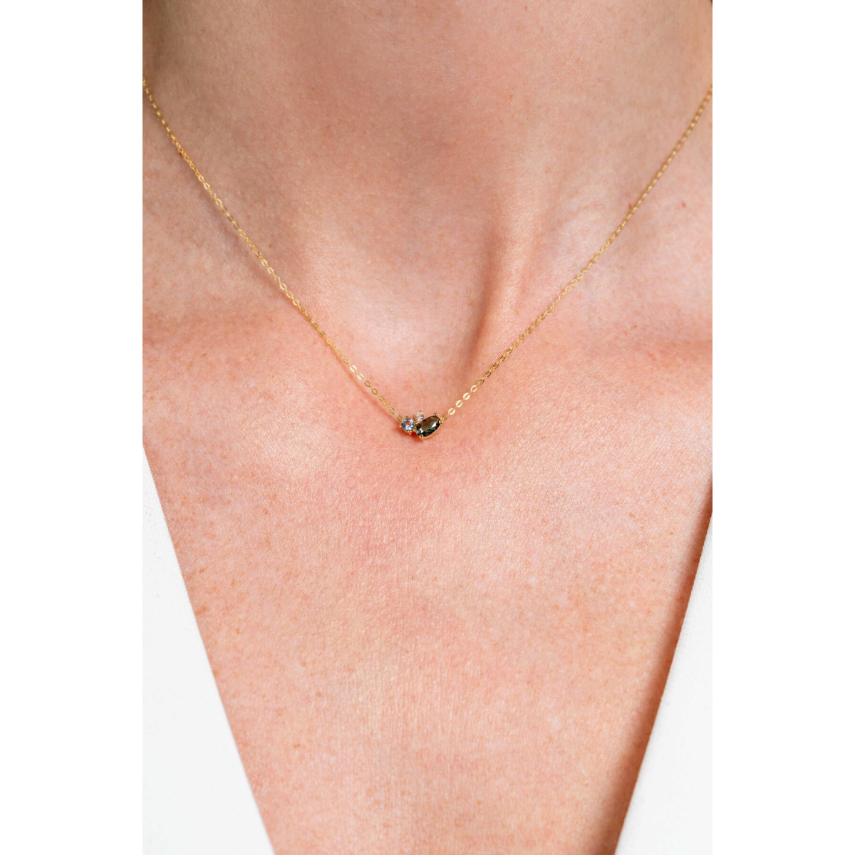 Zinzi Fatima's Favorieten ZGC379 gouden ketting met gekleurde zirkonia hanger - Lengte 40-43 cm