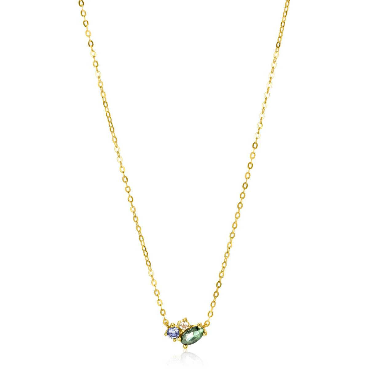 Zinzi Fatima's Favorieten ZGC379 gouden ketting met gekleurde zirkonia hanger - Lengte 40-43 cm