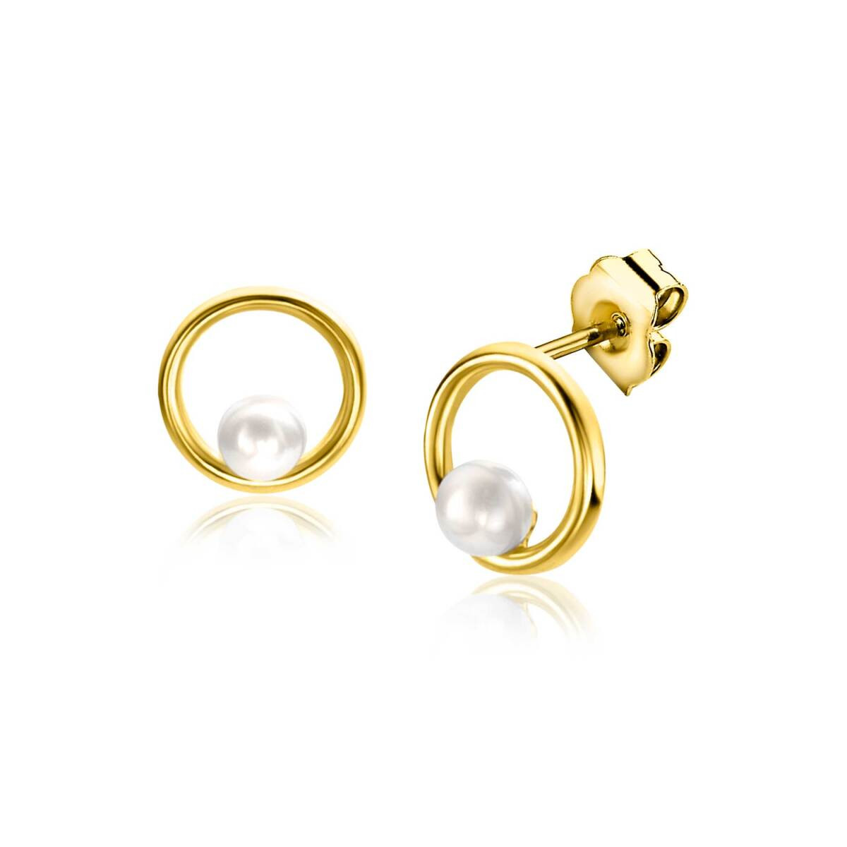 Zinzi Fatima's Favorieten ZGO418 gouden cirkel oorstekers met parel - Diameter 8 mm