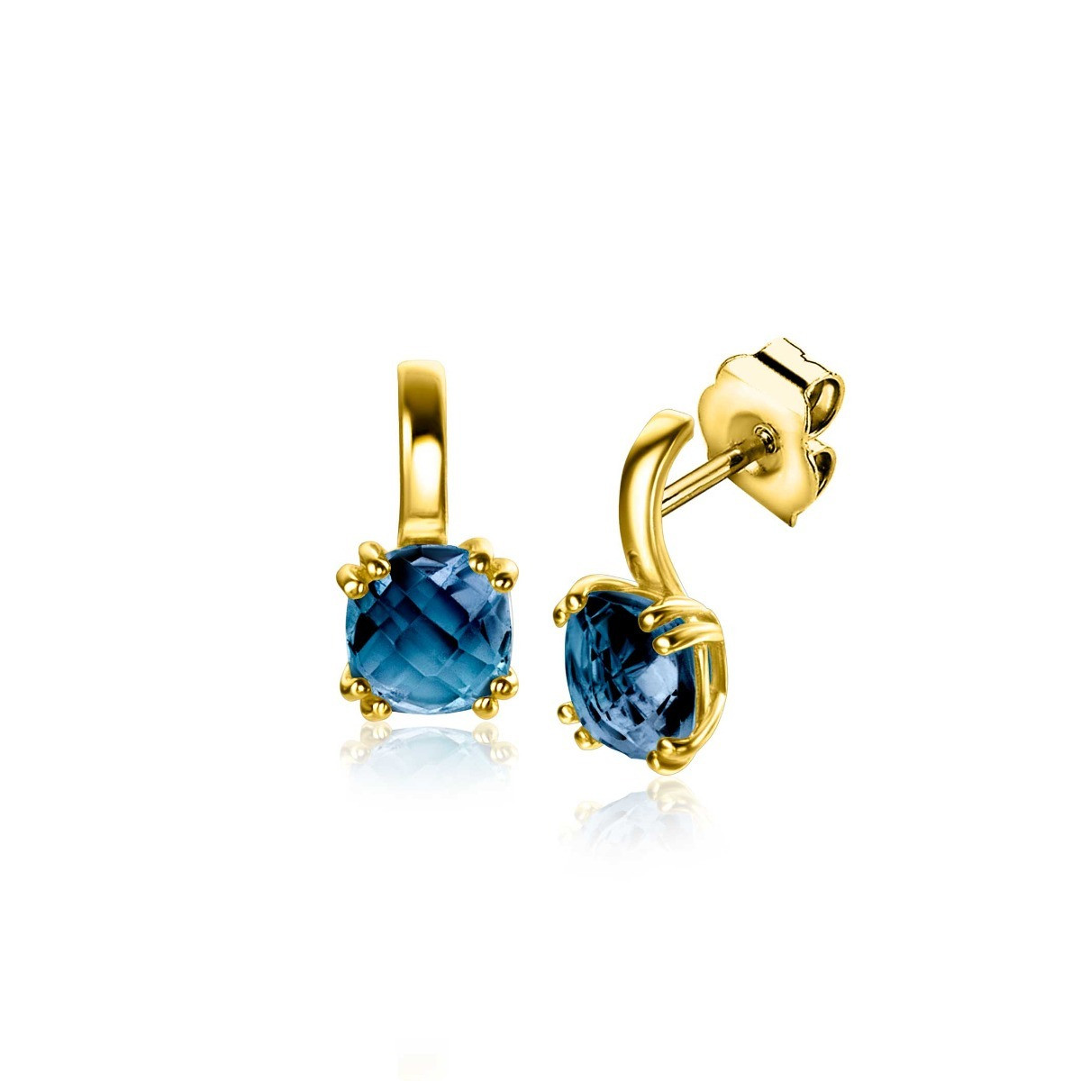 Zinzi Fatima's Favorieten ZGO537 14-karaat gouden oorstekers met blauwe topaas 6.5 mm breed - Hoogte 13 mm
