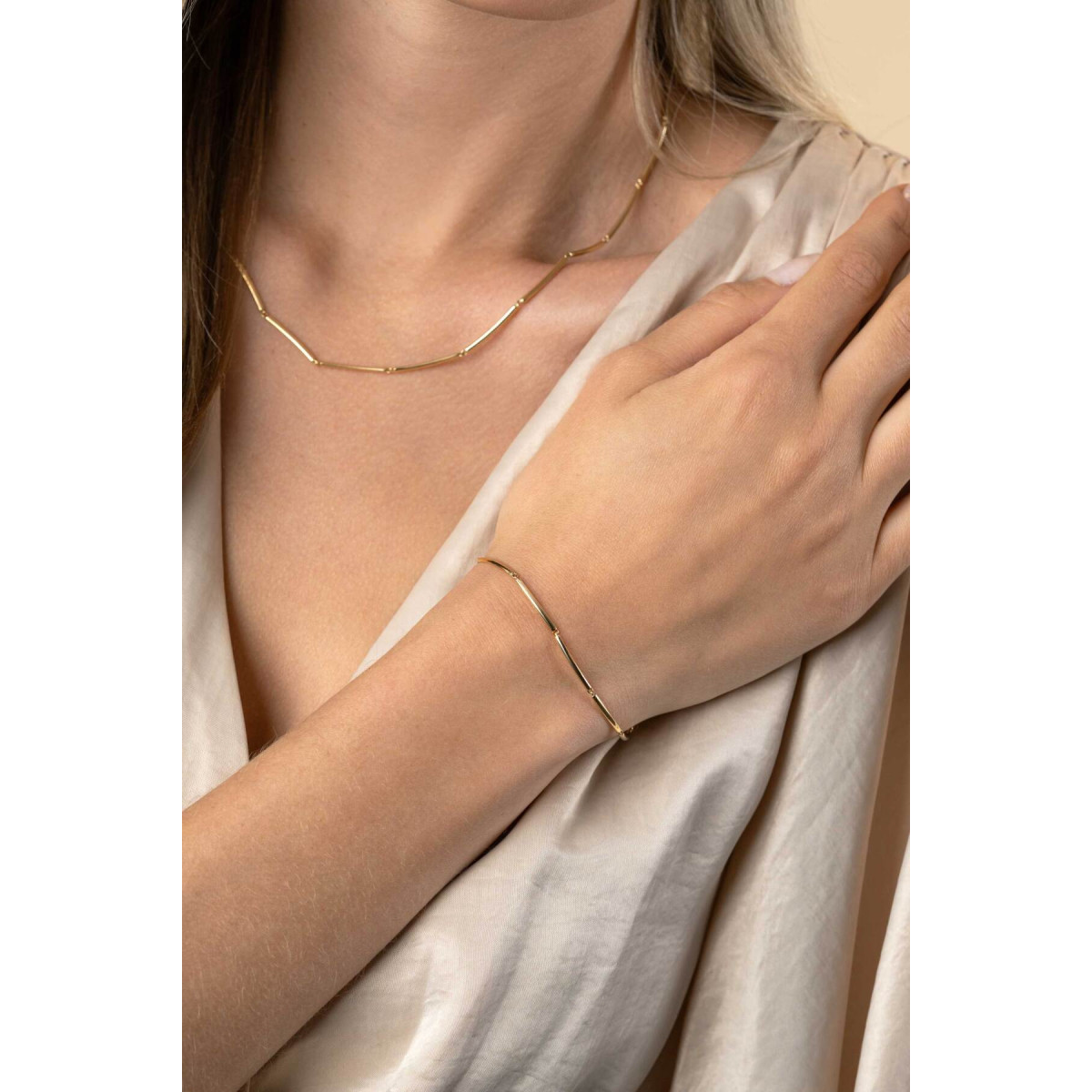 Zinzi Fatima's Favorieten ZGA461 gouden schakelarmband met staafjes 1.6 mm breed - Lengte 16.5-19 cm
