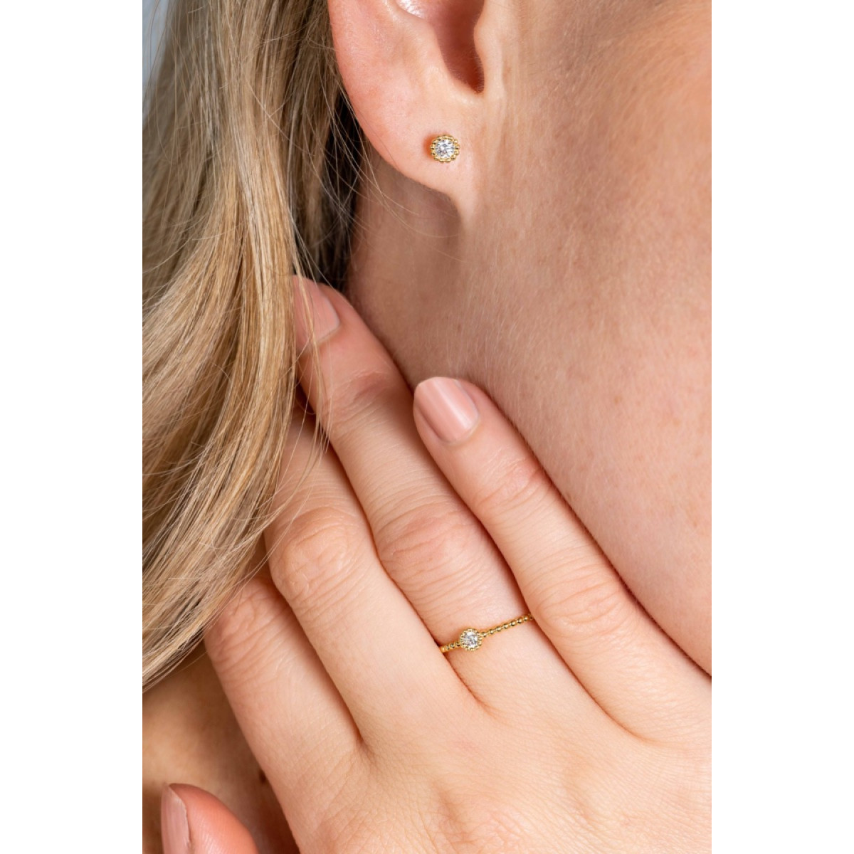 Zinzi Gold ZGR308 gouden ring met bolletjesband en transparante zirkonia 3.5 mm breed