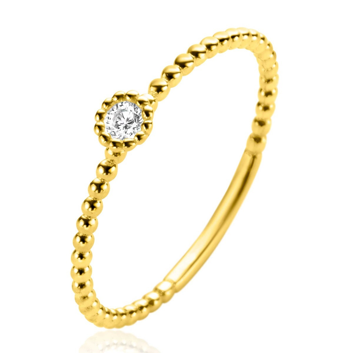Zinzi Gold ZGR308 gouden ring met bolletjesband en transparante zirkonia 3.5 mm breed