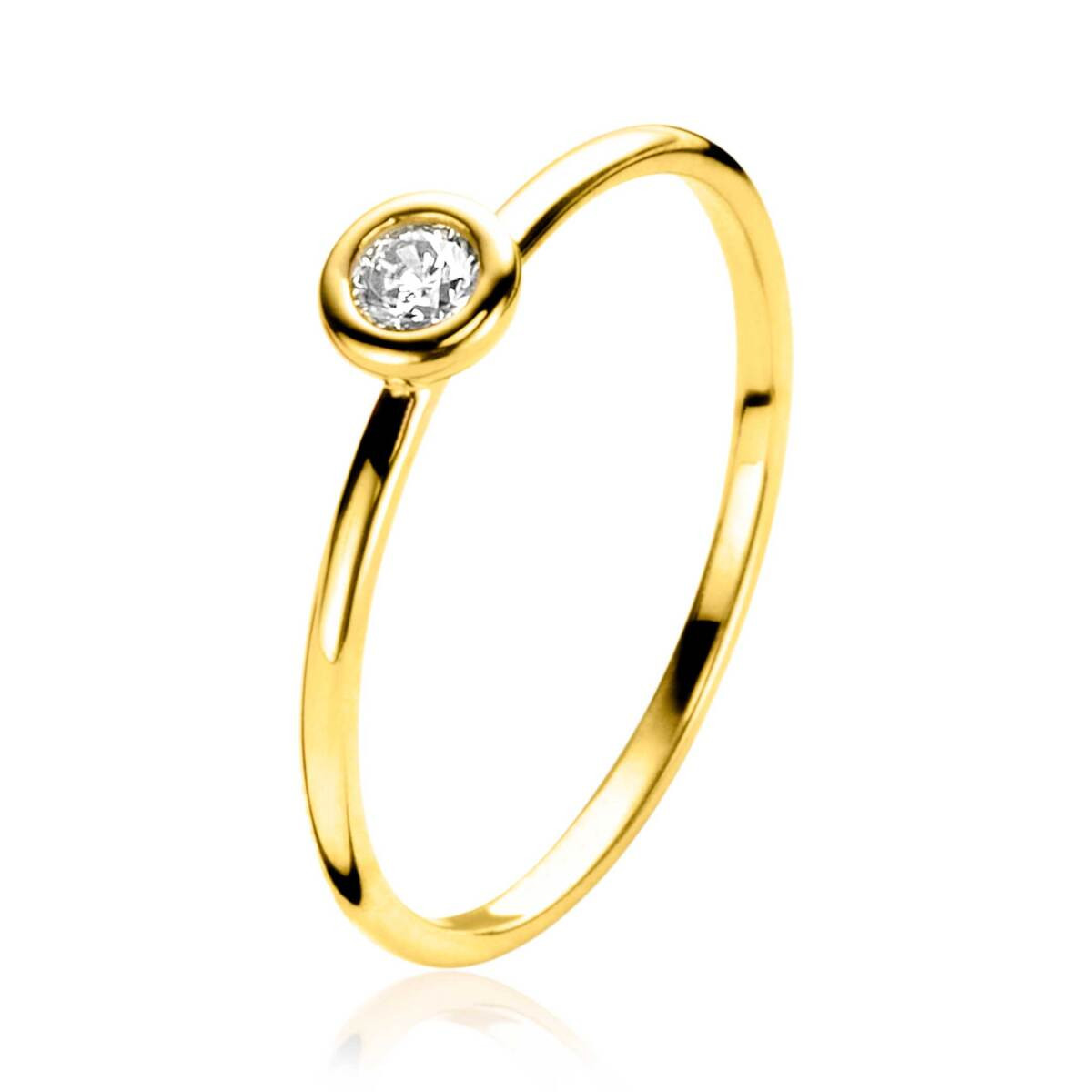 Zinzi Gold ZGR371 gouden solitair ring met briljant geslepen zirkonia 4.5 mm breed