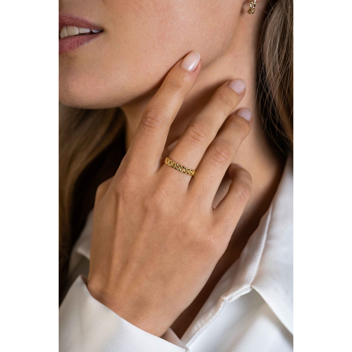 Zinzi Gold ZGR375 gouden schakelring met gourmet-schakelpatroon 3.6 mm breed