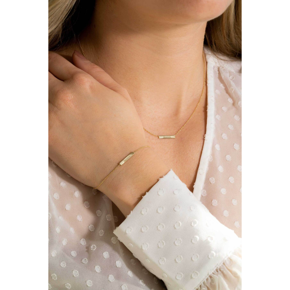 Zinzi Gravures ZGC176 gouden ketting met barhanger 5 mm x 2 mm - Lengte 40-42 cm