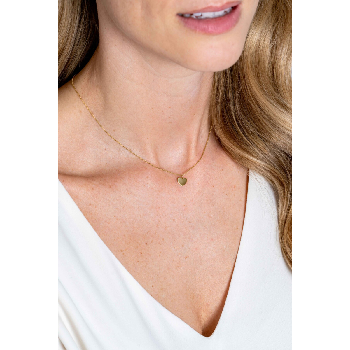 Zinzi Gravures ZGC312 14-karaat gouden glanzende ketting met hart hanger 8 mm - Lengte 40-43 cm