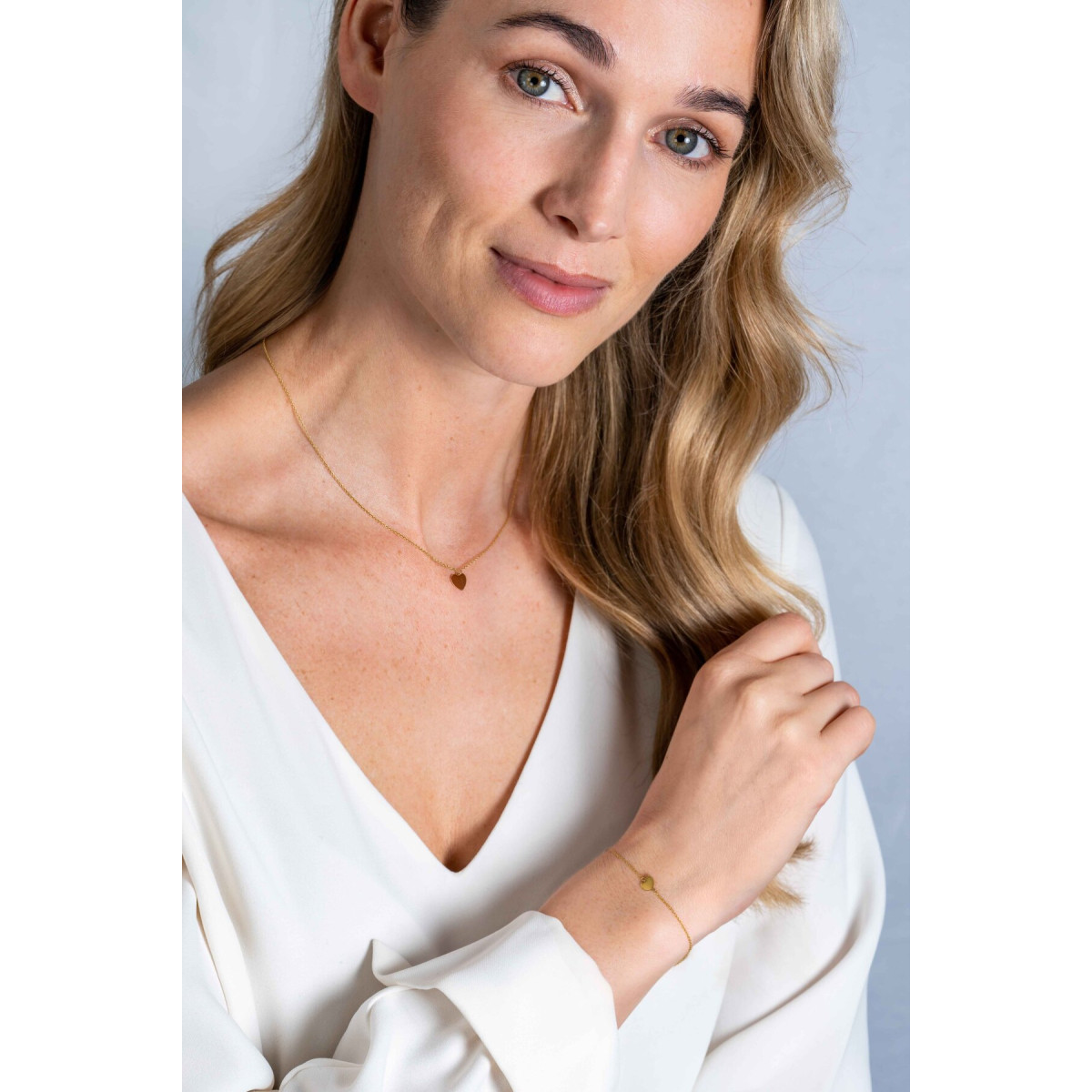Zinzi Gravures ZGC312 14-karaat gouden glanzende ketting met hart hanger 8 mm - Lengte 40-43 cm