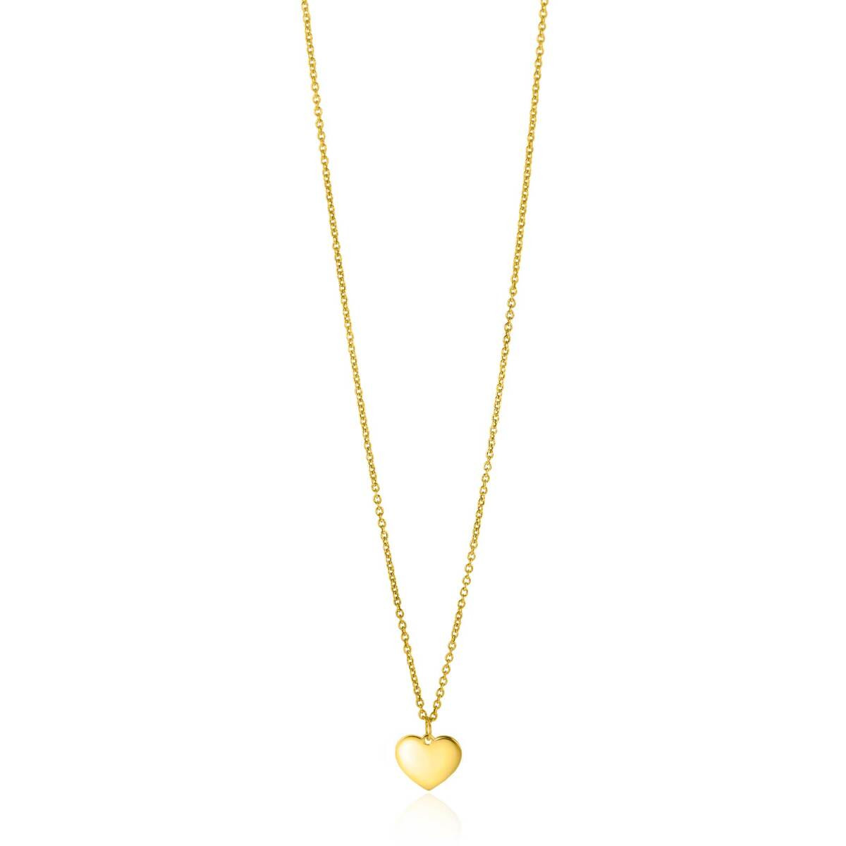 Zinzi Gravures ZGC312 14-karaat gouden glanzende ketting met hart hanger 8 mm - Lengte 40-43 cm