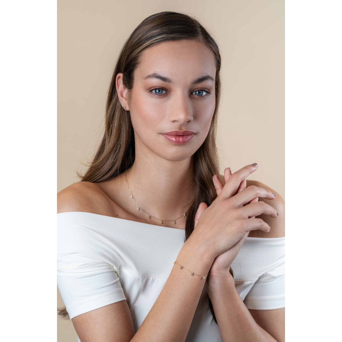 Zinzi Liekes Favorieten ZGA451 gouden armband met ronde zirkonia hangers - Lengte 15.5-18.5 cm