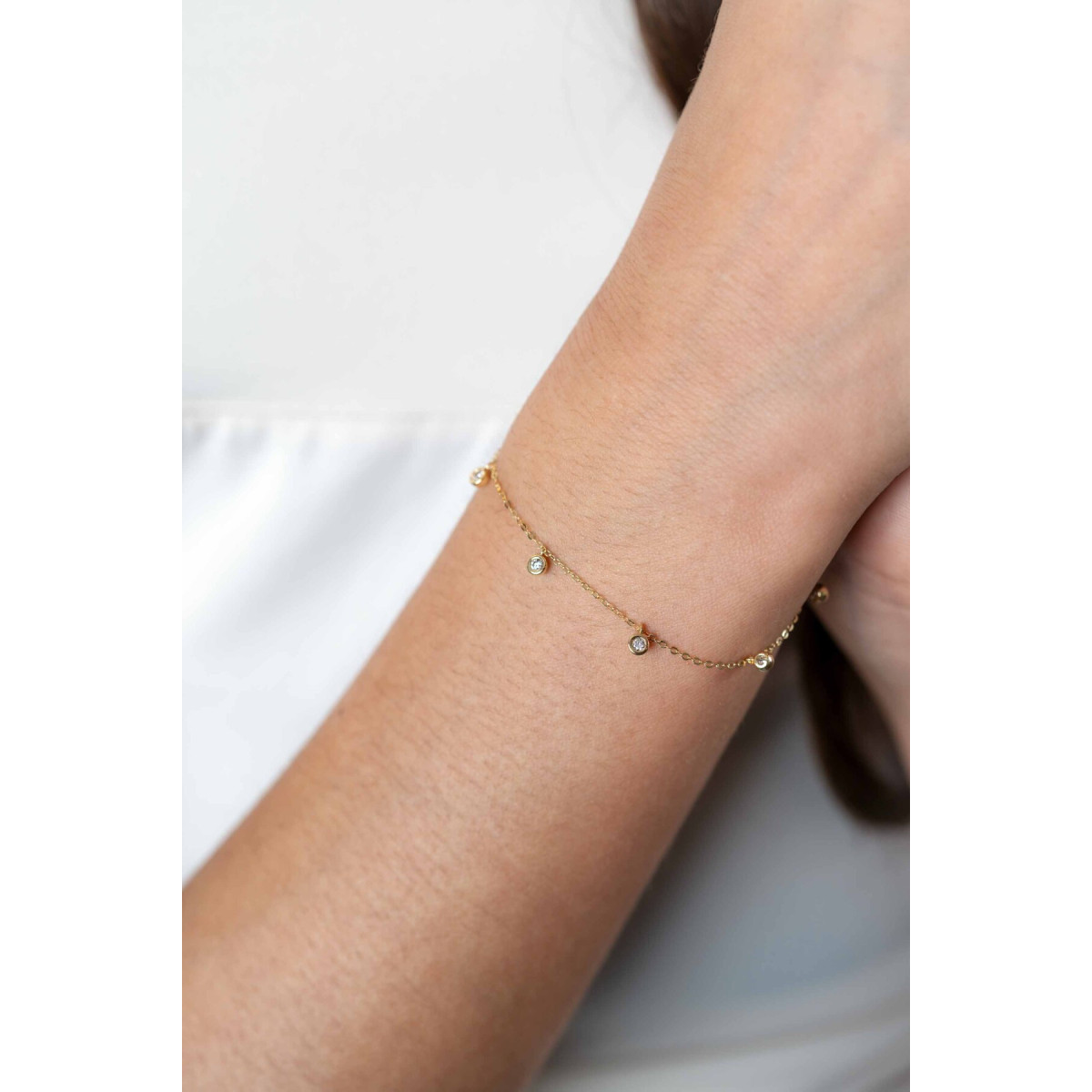 Zinzi Liekes Favorieten ZGA451 gouden armband met ronde zirkonia hangers - Lengte 15.5-18.5 cm