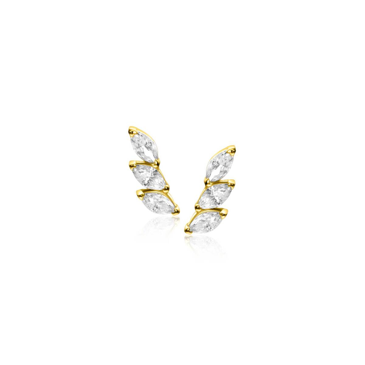 Zinzi Liekes Favorieten ZGO518 gouden oorknopjes met 3 marquise zirkonia's 2.8 mm breed - Hoogte 7.5 mm